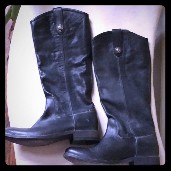 Frye Black Leather Below Knee Boots 6.5 Worn Once - Picture 1 of 6